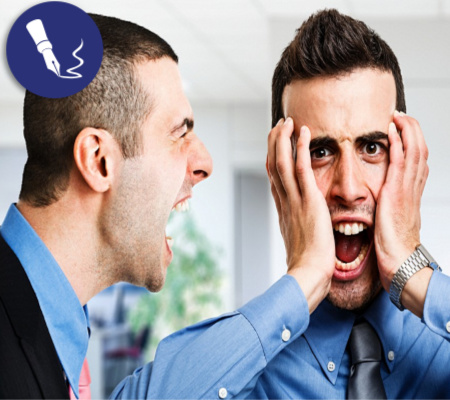 Angry businessman shouting to an employee